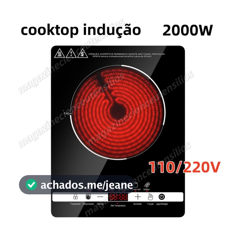 Cooktop Indução 1 Boca Portátil Trava Segurança 110/220V