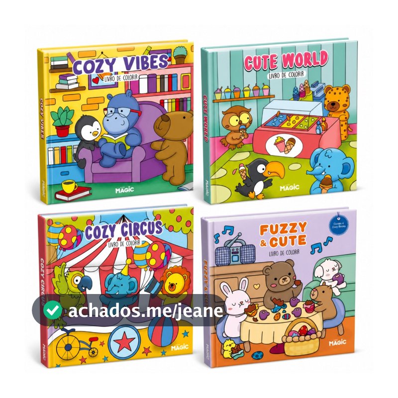 Kit 4 Livros de Colorir Comfy e Cozy 96 Desenhos Capa Dura Infantil