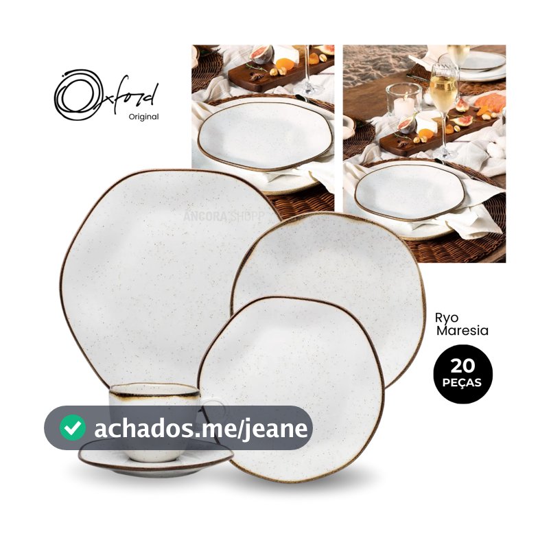 Aparelho de Jantar e Chá Porcelana 20 Peças Ryo Maresia Jogo de Pratos e Xícaras Oxford Original
