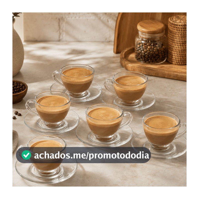 Jogo de Xícaras COM PIRES 12 Peças 250ML PERA TRANSPARENTE Cafe Cha Conjunto de Mesa Vidro