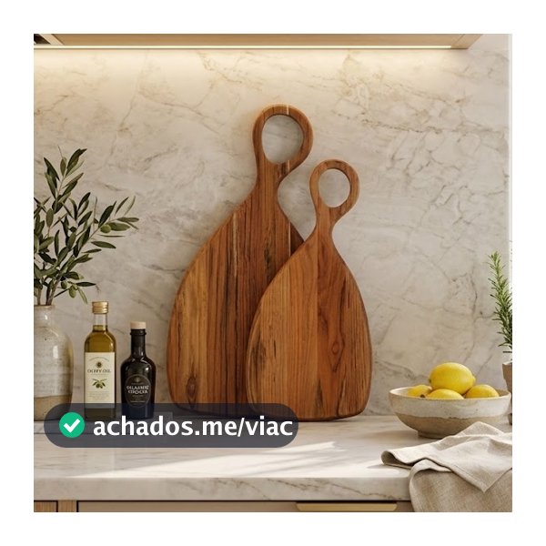 Kit Tábua de Corte Royal Com Cabo Decorar Cozinha Servir e Cortar P e M - Madeira Nobre Premium