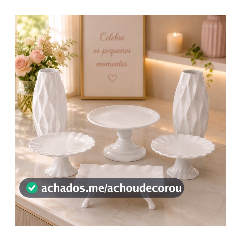 Kit Festa 2 vaso 3D G, 1 Boleira 15x24, 2 oitavada relevo,1 bandeja frizada P com Pé