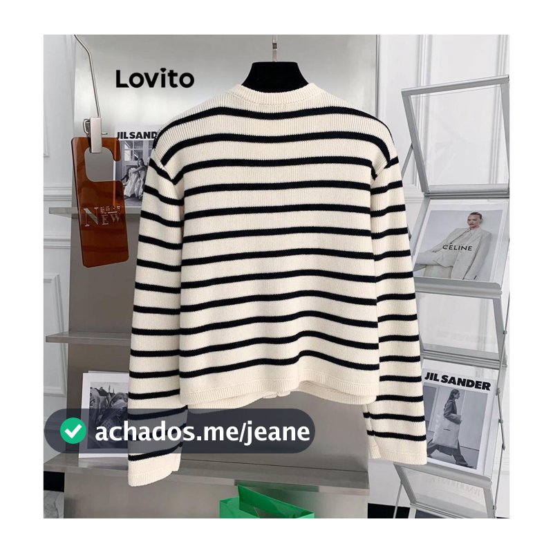 (KOL‘s pick) Lovito Casual Cardigãs listrados com botão frontal para mulheres LNL61203