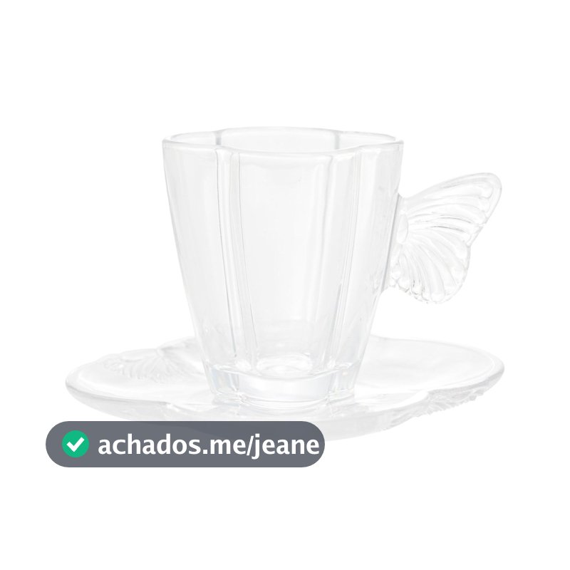 Jogo com 4 Xícaras Para Café ou Chá em Vidro com Pires Butterfly 80ml - Wolf