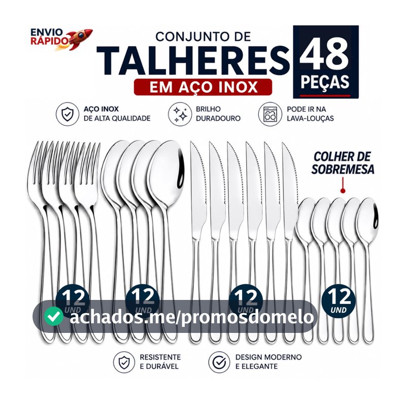 Kit Talheres 24 e 36 e 48 Peças Aço Inox Completo Faqueiro Jogo de Mesa Colheres Garfos Facas Alta Qualidade