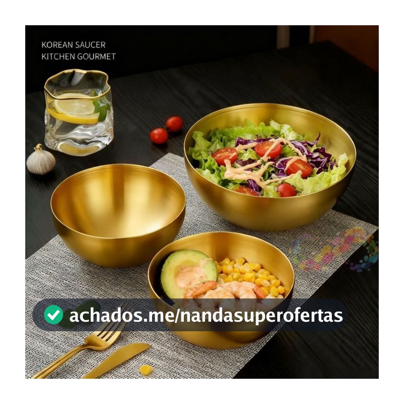 Tigela Bowl Aço Inox Dourado 15/20/24/28cm Multiuso - Cozinha Restaurante