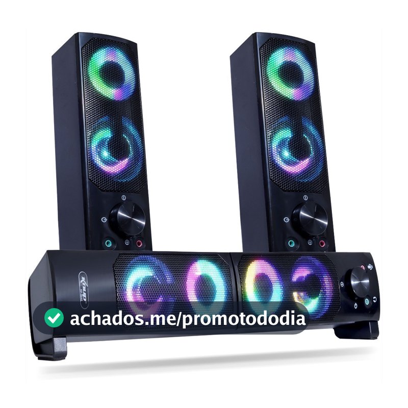 Caixa de Som SoundBar Pc Gamer Subwoofer P2 Led Rgb Pc Notebook Celular Tablet