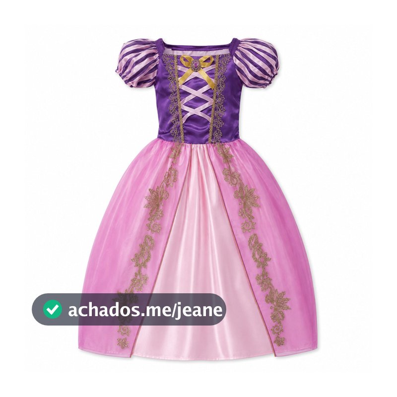 Fantasia Vestido Infantil Princesa Roxo e Rosa Rapunzel Enrolados Para Aniversário Dia das Crianças