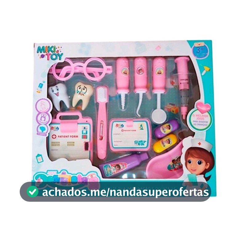 Kit Instrumentos Dentista e Doutores Infantil Com 14 Peças Brinquedo Educativo Para Crianças