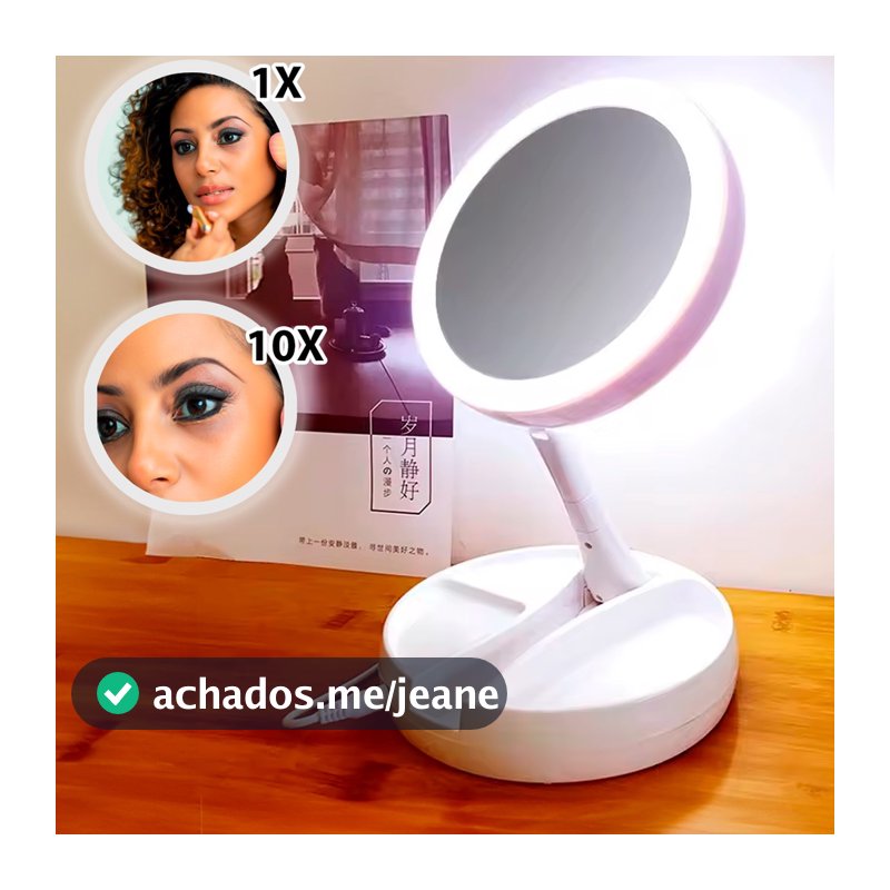 Espelho Led Maquiagem Dobravel Dupla Face Aumento 10x Usb recarregável