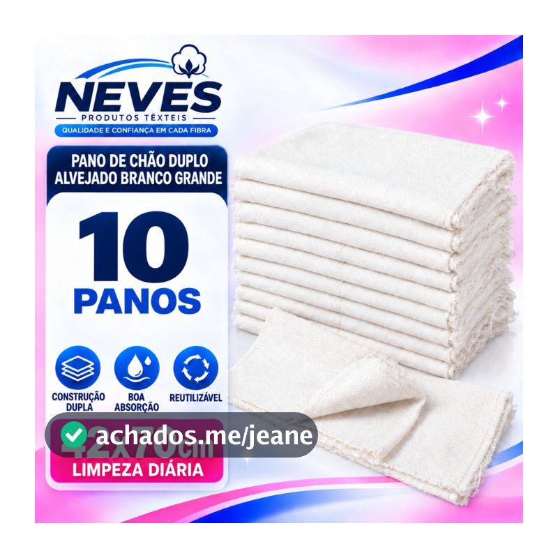 Pano de chao Pano de Chão Pano - Branco - 10 - Kit - 42 x 62cm 100% Algodão Alvejado Multiuso