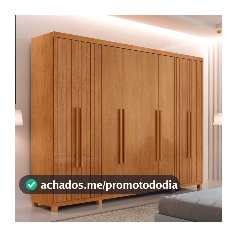 Guarda Roupa Casal Toronto 100 MDF 8 Portas e 4 Gavetas com Pés Moderna Mobília