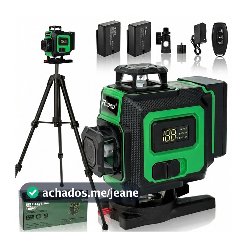 Nivel A Laser Profissional com Tripé 16 Linha Verde 30M Recarregável