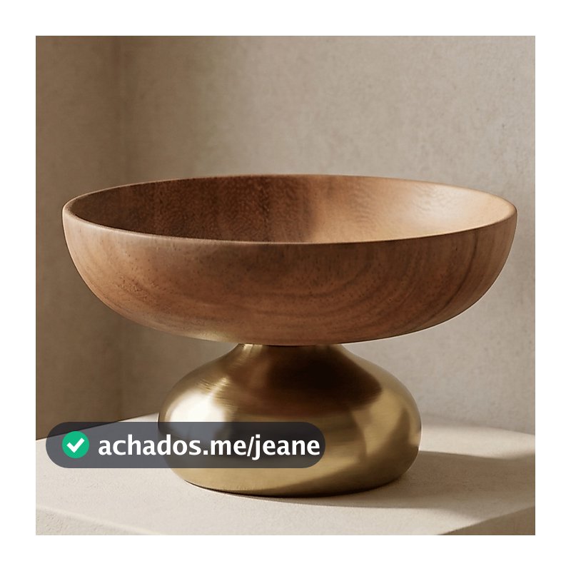 Bandeja Decorativa Madeira e Metal Dourado Centro de Mesa Luxo