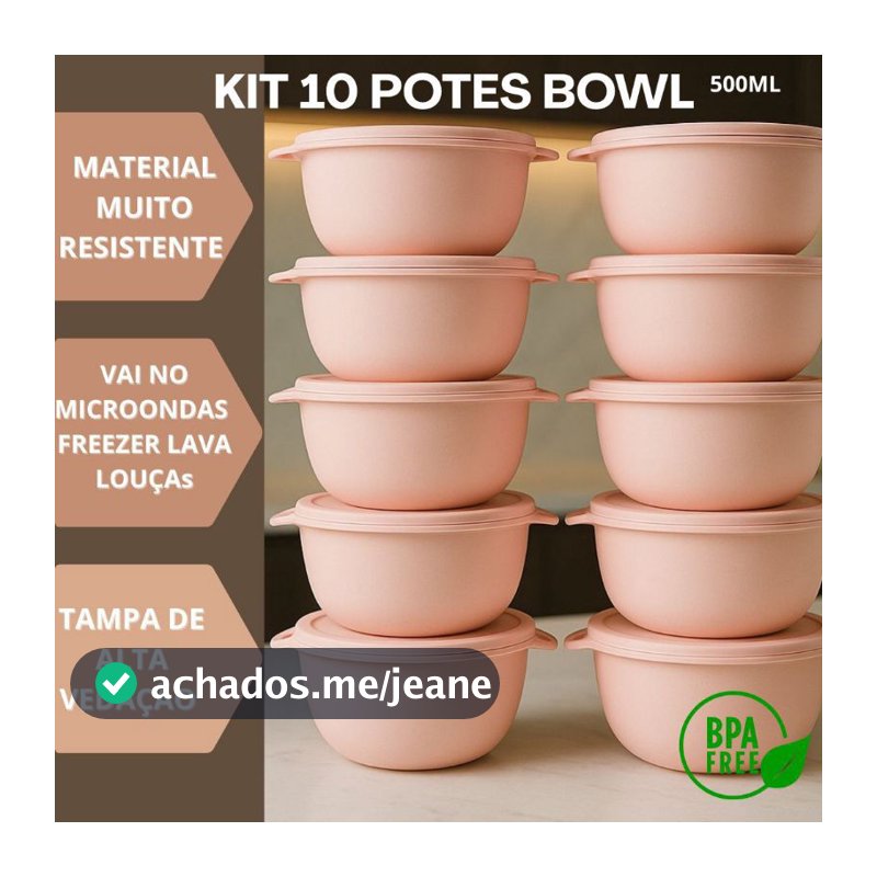 kit 10 potes de cozinha 500 ml, potes plásticos, potes resistentes, potes duráveis, potes marmita, podem ir  microonda.