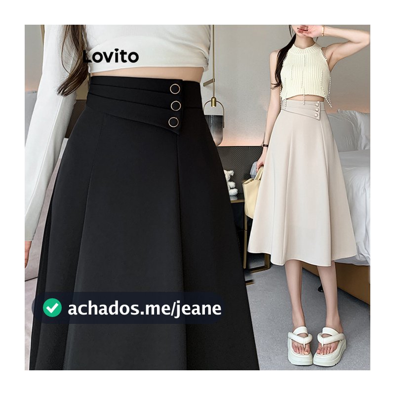 Lovito Elegante Saias Saias De Botão Liso Para Mulheres LNM69126