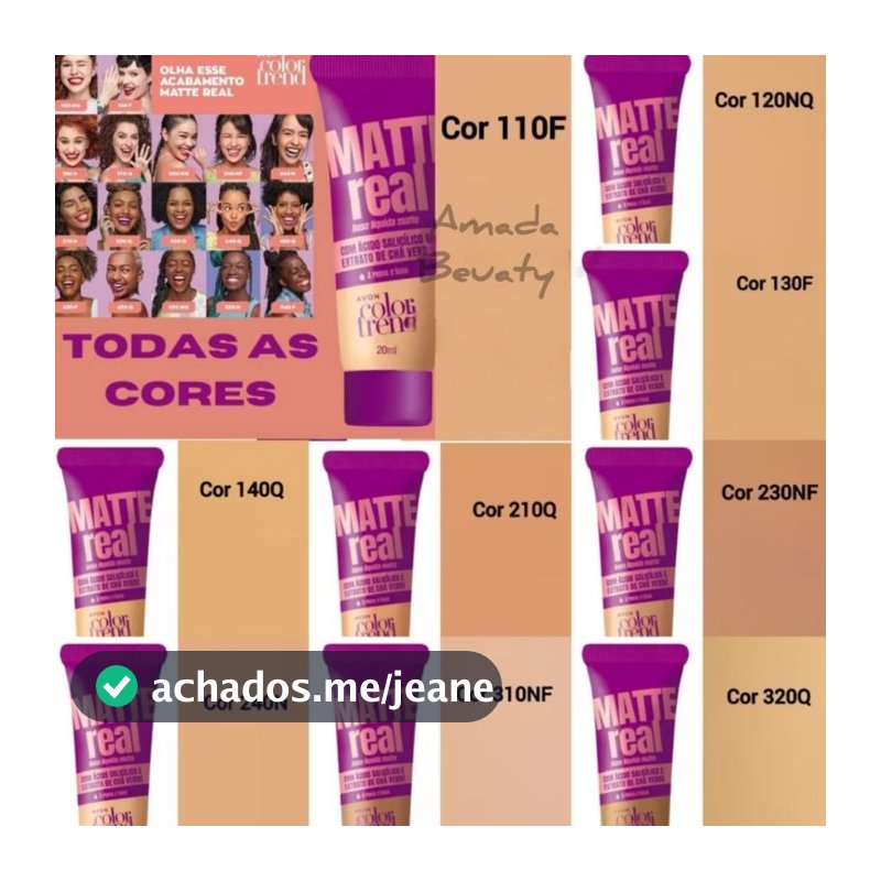 Base Líquida Color Trend Matte Real Avon A Prova D'água 240N Bege Médio/ 140Q Bege Claro