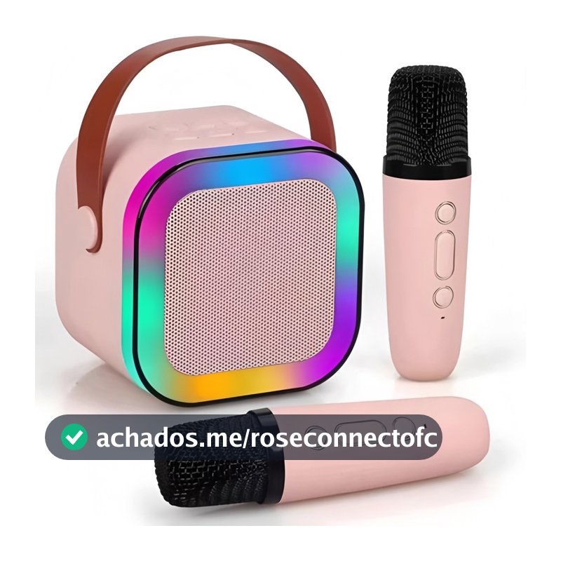 Caixa De Som C/ 2 Microfones Bluetooth 5.0 Karaokê Luzes led, Entretenimento em Casa