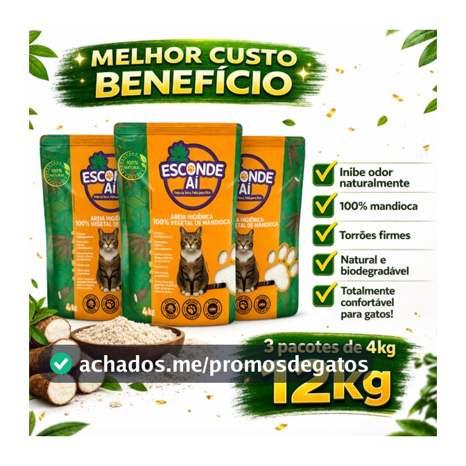 Kit 3 Areias P/ Gato Biodegradavel Esconde Ai 4kg Mandioca