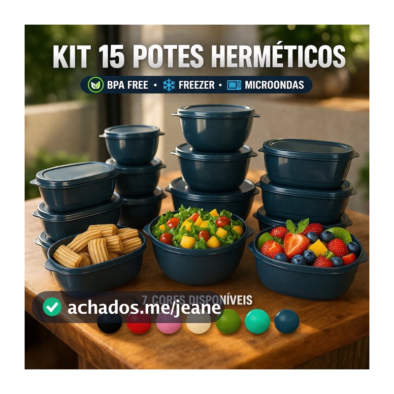 Kit 15 Potes Herméticos Plástico com Tampa – Empilháveis Ultra Resistentes Vasilha,Panela, Hermético