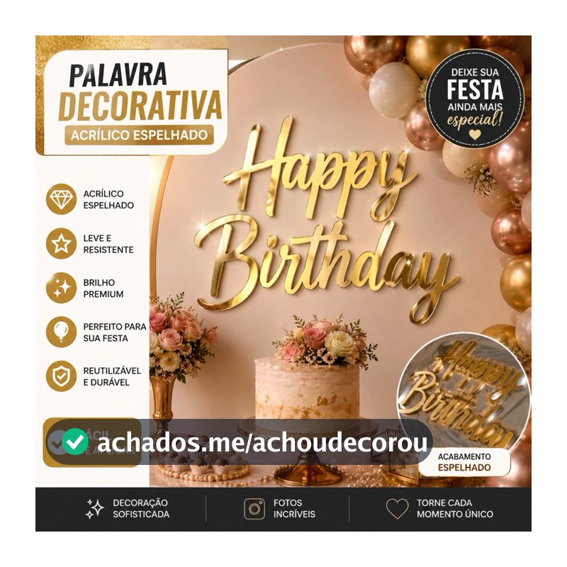Palavra Decorativa em Acrílico para Painel de Aniversário Happy Birthday Decoração