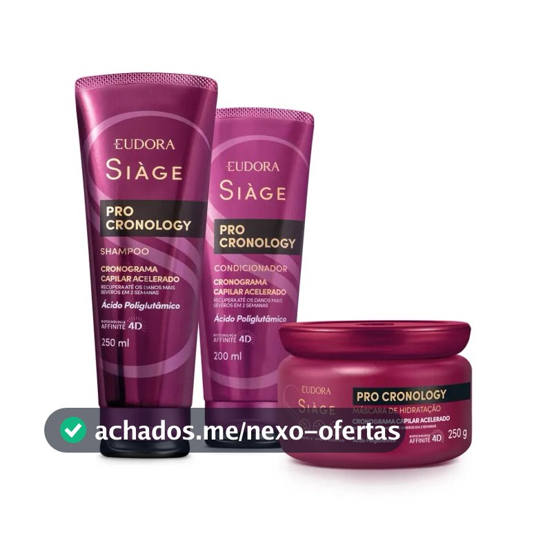 Combo Eudora Siàge Pro Cronology: Shampoo 250ml + Condicionador 200ml + Máscara de Hidratação 250g