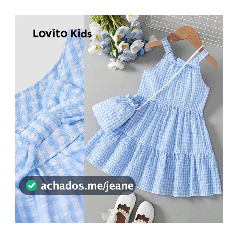 Lovito Kids Casual Vestido Fofo com Laço Primavera/verão Azul para menina L162LD192
