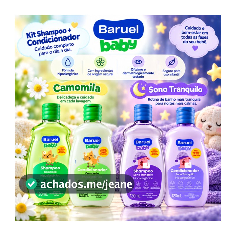 Kit Shampoo + Condicionador Infantil Camomila, Sono Tranquilo OU Suave Baruel Baby 120ml Cuidado com o seu Bebê