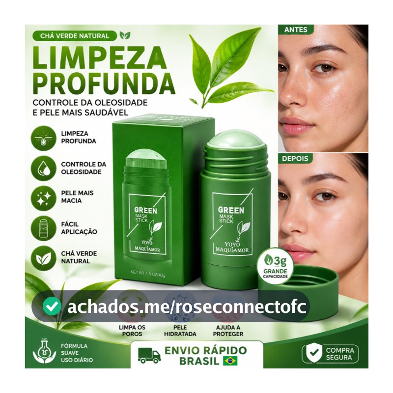 Máscarafacialembastãodecháverde, remove cravos, combate a acne, hidrata, embeleza a pele do rosto, limpa e ilumina