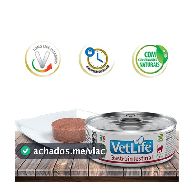Ração Úmida Vet Life Natural Feline Wet Gastro-Intestinal para Gatos Adultos com dificuldades digestória - 85Gr