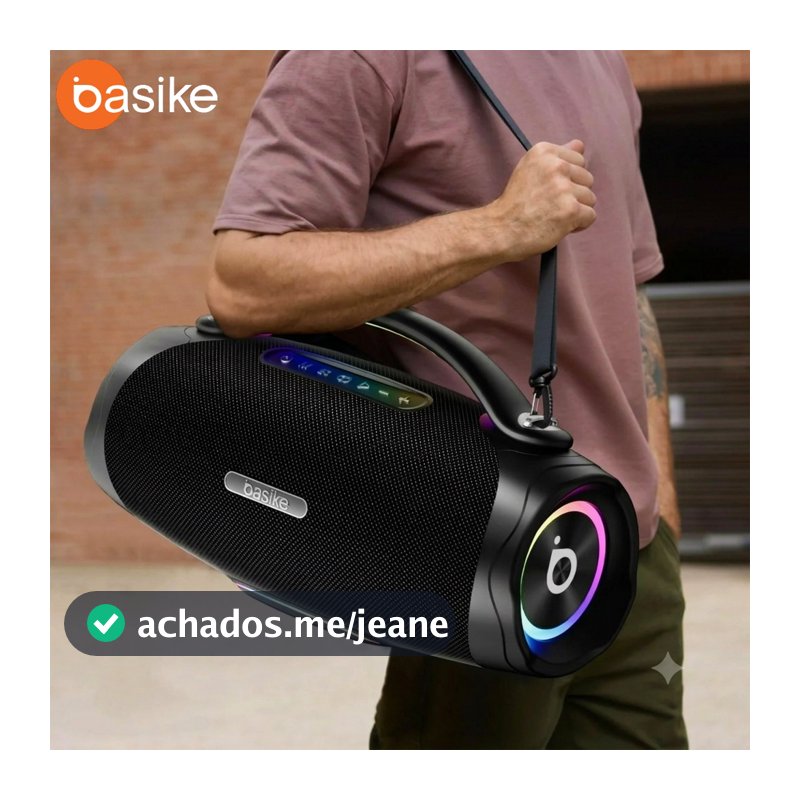 Caixa de Som Bluetooth BASIKE 10000mAh com Som Estéreo RGB de 100W/200W e Iluminação Incrível para Festas em Família
