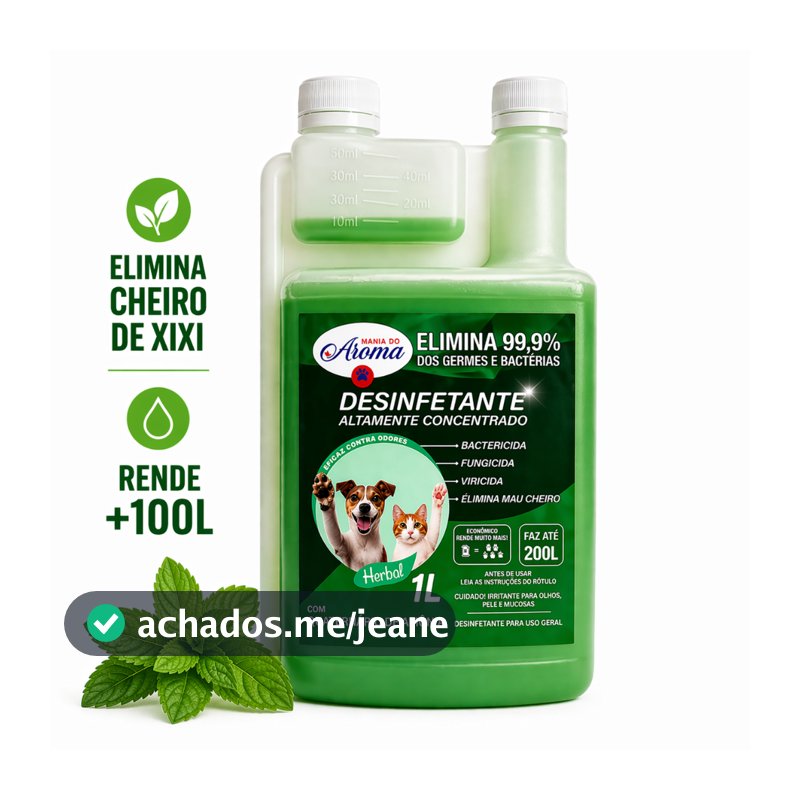 Desinfetante Super Concentrado Herbal Pet Eliminador Odor Quaternario Amonia +15 1L - Rende Muito