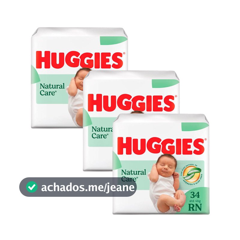 Kit 3 Fralda Premium Huggies Natural Care RN 34 Unidades