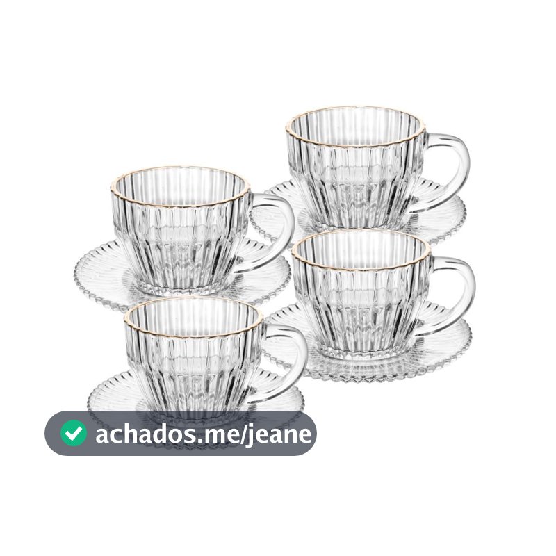 Jogo 4 Xícaras de Café com Pires Cristal Fio de Ouro Imperatriz 110ml - Wolff
