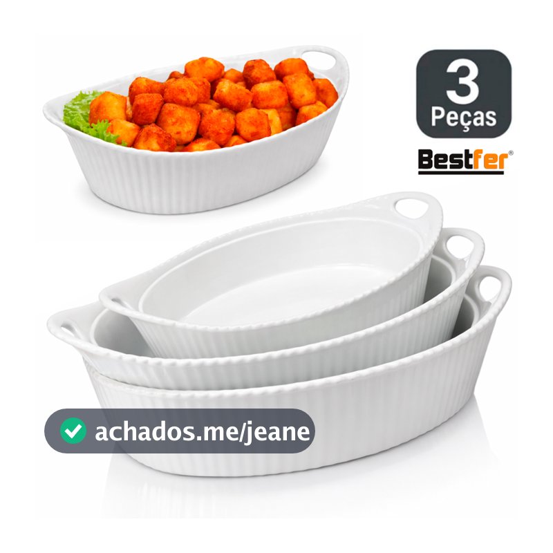 Conjunto Jogo de  Travessas 3 peças Oval em Melanina Bestfer PMG Branca opaline