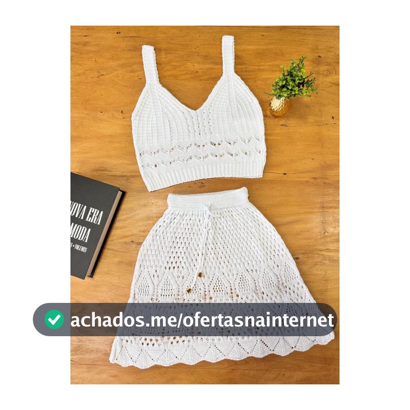 Conjunto Saída de Praia Feminina Tricô Verão 2025 Saia e Top Rendado Crochê Tendência