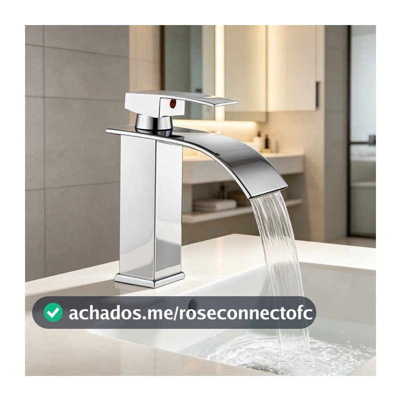 Torneira de Banheiro Cascata Aço Inoxidável Cromada  Misturador Monocomando para Pia de Lavatório  Design Moderno Quad