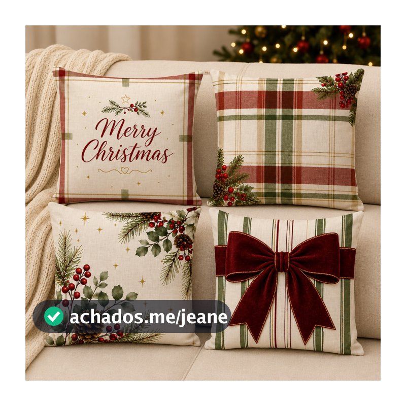 Kit 4 Capas de Almofada 43x43 cm Estampa Digital Decoração Natalina