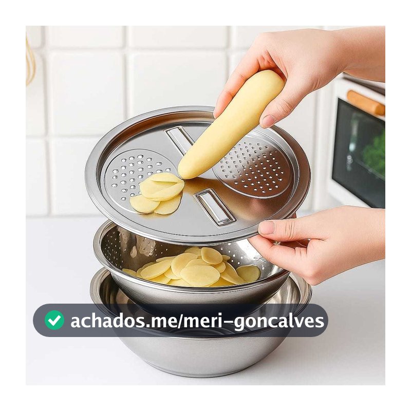 Tigela 3 em 1 Ralador Escorredor Bacia Fatiador Legumes Queijo Saladeira