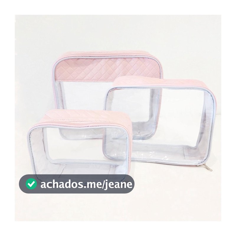 Organizador Rosa Bebê Mala Maternidade Necessaire Kit 3 Peças Passeios Transparente