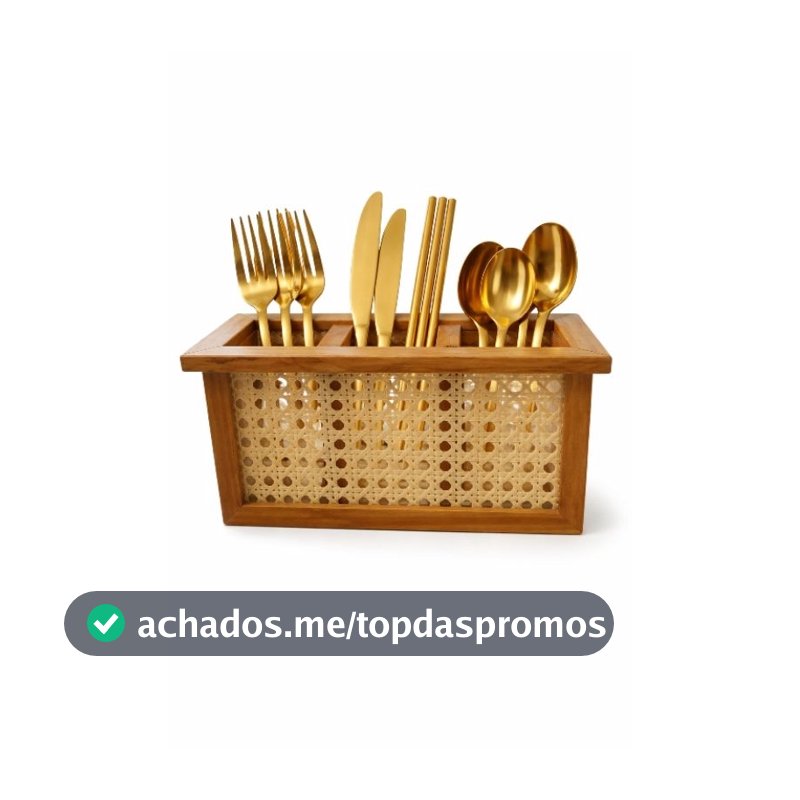 PORTA TALHERES Organizador Multiuso em Madeira, Vidro DUPLO e palhinha indiana