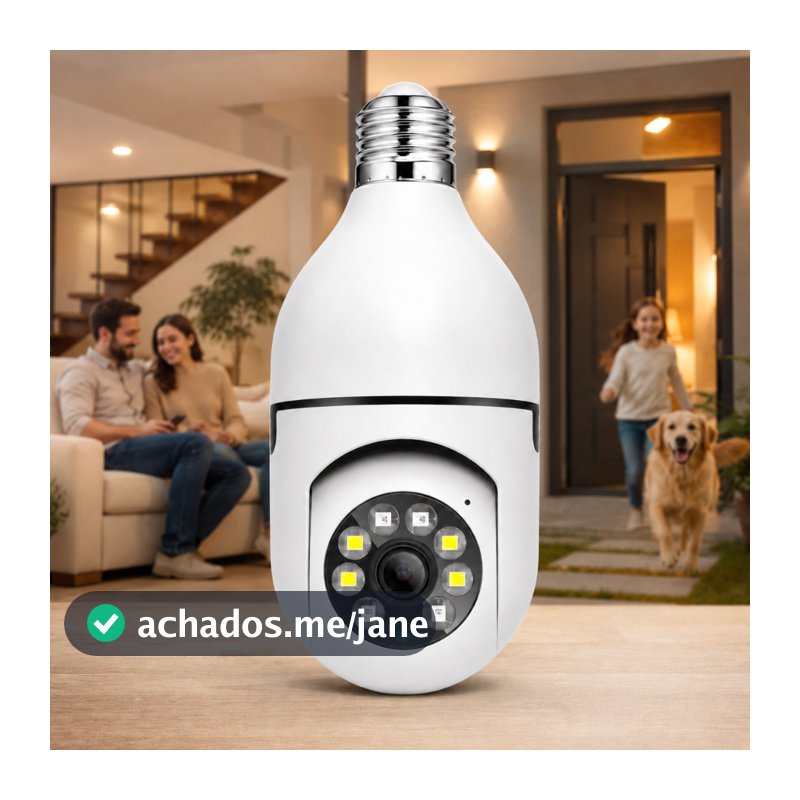 Câmera Lampada Giratória 360º Monitoramento em tempo real design discreto e moderno Conexão WiFi