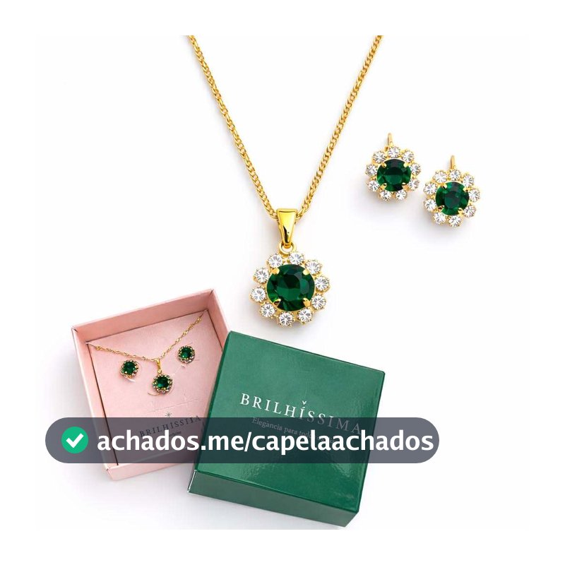Conjunto colar brinco flor redondo zirconia strass cristal banhado ouro ponto luz