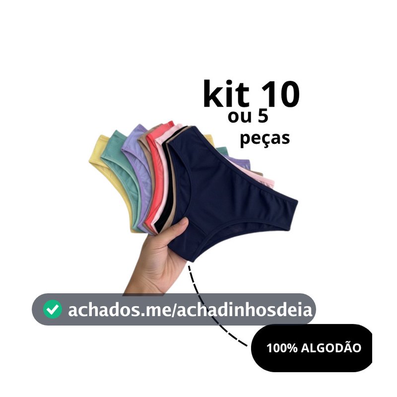 Kit 10-5 Calcinha Feminina 100% Algodão Respirável Casual Dia a Dia Tendência
