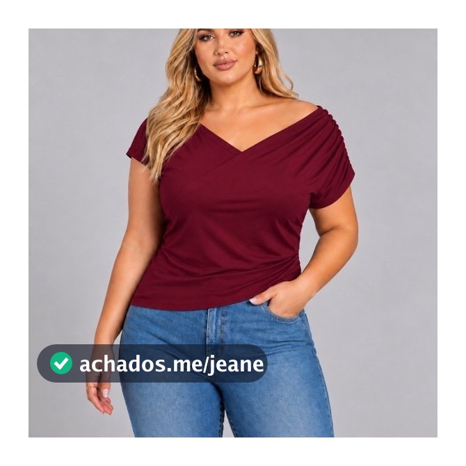 Blusa Feminina Assimétrica Transpassada Gola V Manga Curta Plus Size Viscolycra