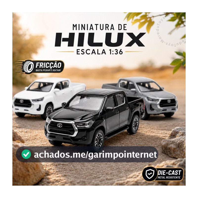 Carro Miniatura Toyota Hilux Escala 1:36 Carrinho Com Luz Som Brinquedo Fricção Abre Porta Metal Coleção Infantil