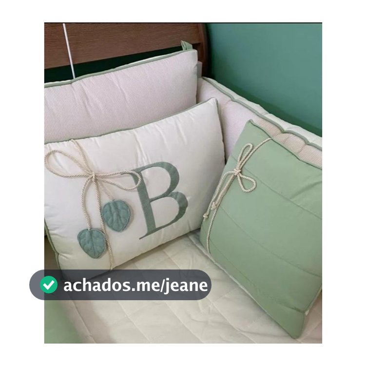 Kit Berço Americano Menino Bita Com Almofada de Letra Verde Erva Doce 11 Peças Algodão