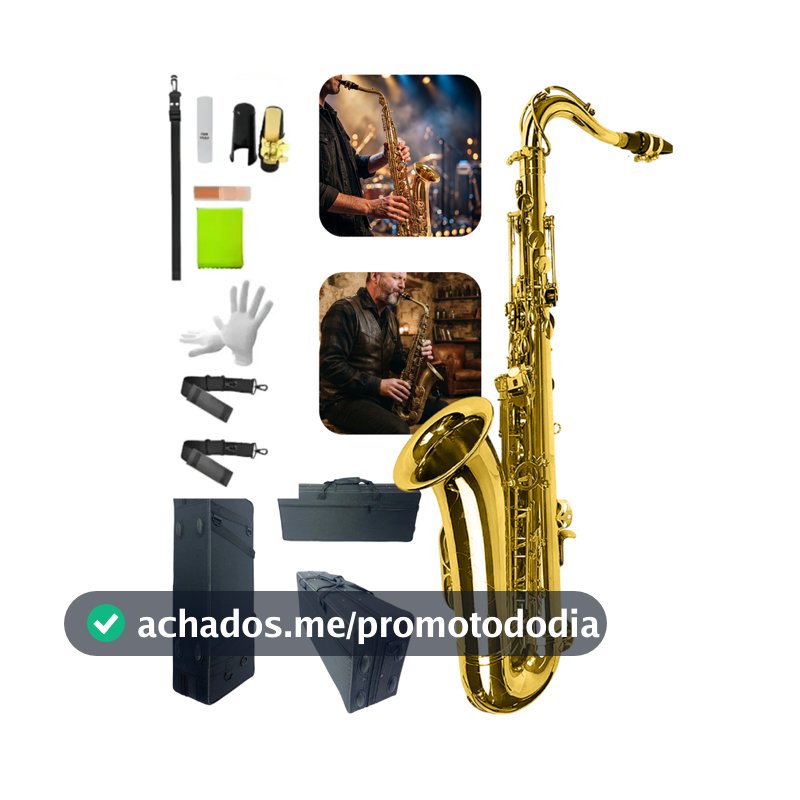 Saxofone Tenor SONN Sib Laqueado Com Case Térmico Rígido E Acessórios Completo Para Estudo Bands Show Pro