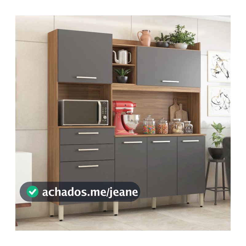Armário De Cozinha Demóbile Select Avena Touch Grafito Cor Avena / Grafito