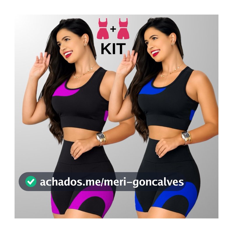 Kit 2 Conjuntos Academia Feminina – Top + Short Cintura Alta e Modeladora